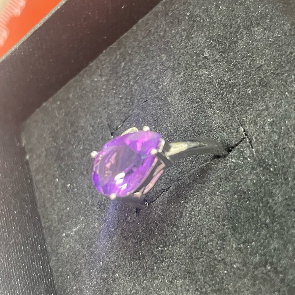 Unheated, purple pear amethyst and white topaz sterling silver ring. Size 6. - Picture 4 of 9